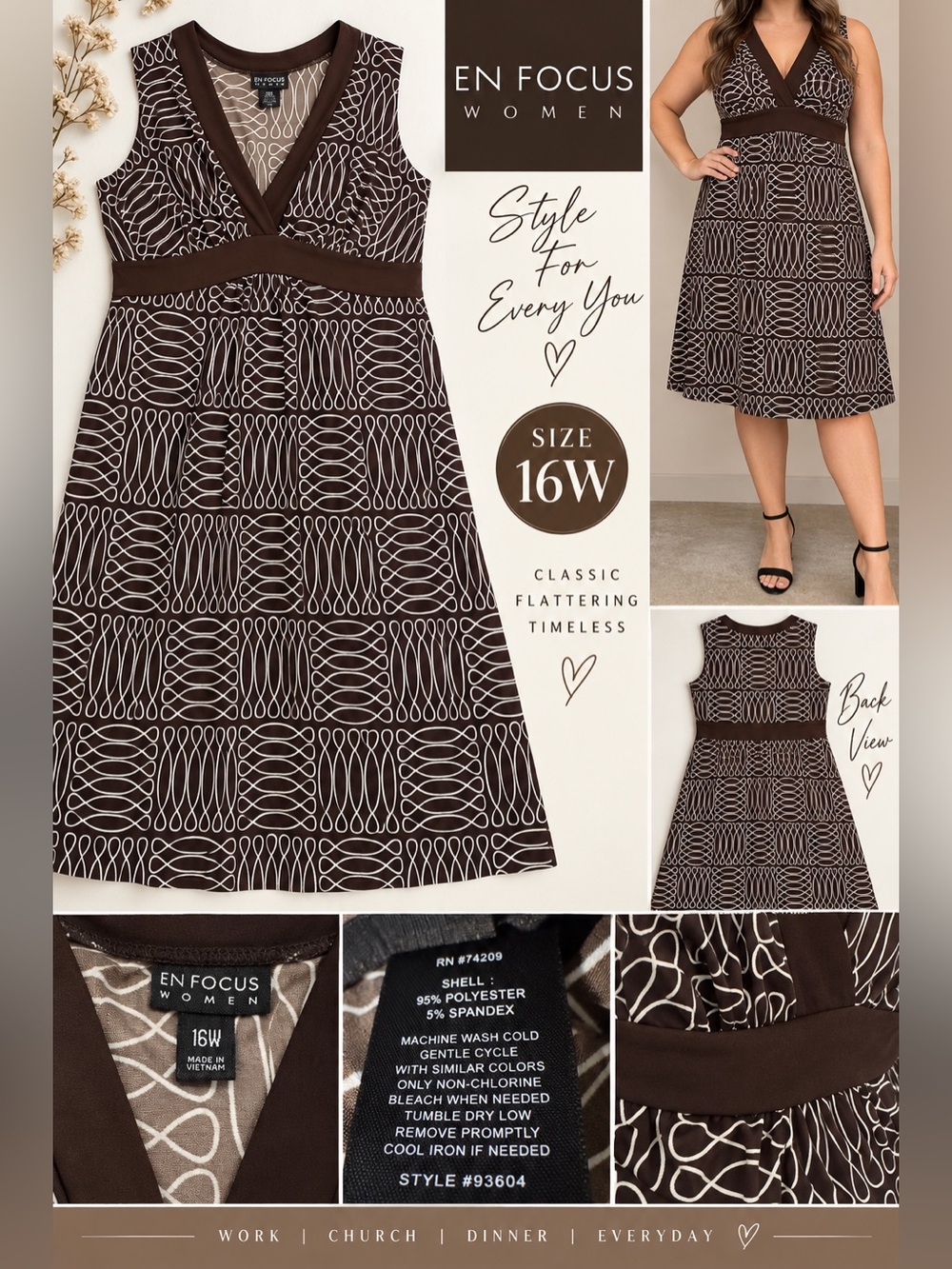 Enfocus Studio Brown & White Sleeveless Empire-Waist Midi Dress